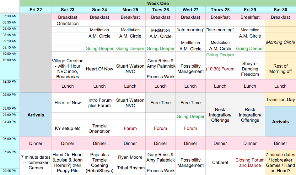 week 1 schedule